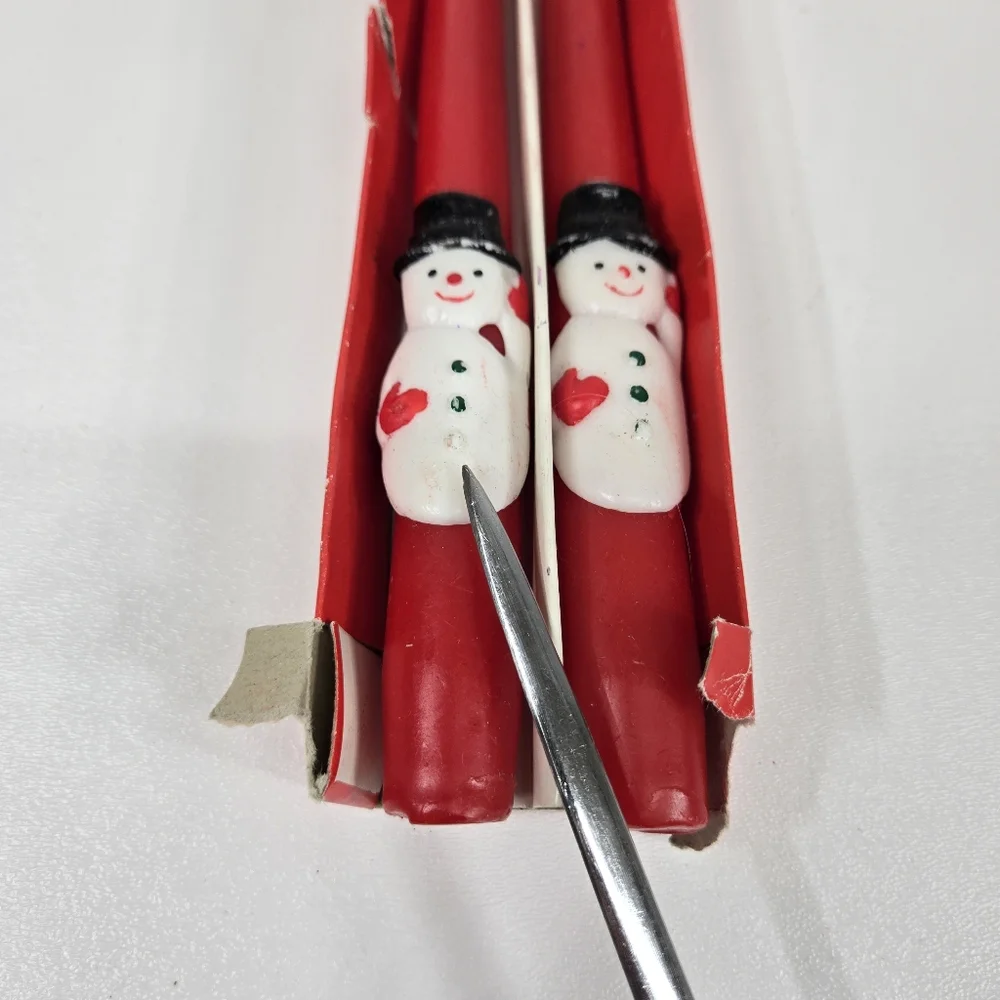 VTG Novelty Christmas Snowman Santa Frosty Taper Candles 4 Red‎